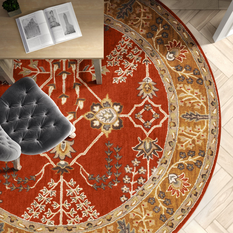 Knisely Handmade Tufted Wool Bright Red/Metallic Gold Area Rug Birch Lane